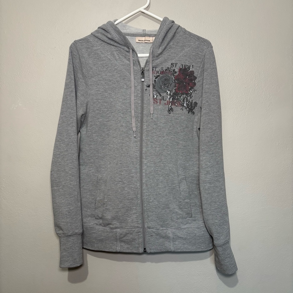 DKNY Zip Up Athletic Style Sporty Jacket Size Small Floral Roses Graphic Print - Picture 7 of 12